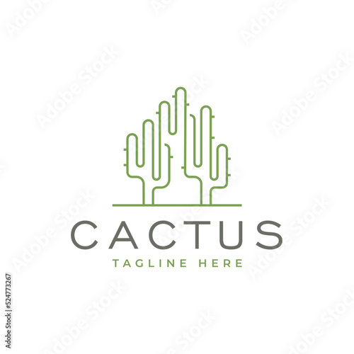 cactus plant logo vector line art symbol illustration design