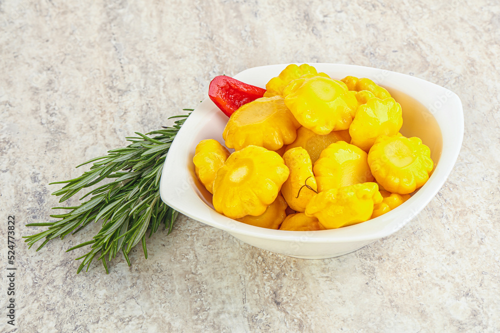 Pickled yellow patisson natural snack Pickled yellow patisson natural snack
