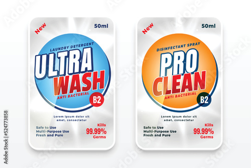 ultra wash laundry detergent or disinfectant labels set