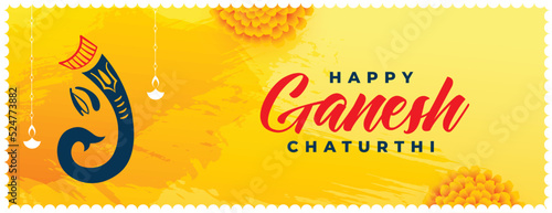 traditional lord ganesha chaturthi yellow banner