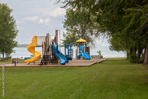Fototapeta Naklejka Na Ścianę i Meble -  children playground. Playground in the park near the lake