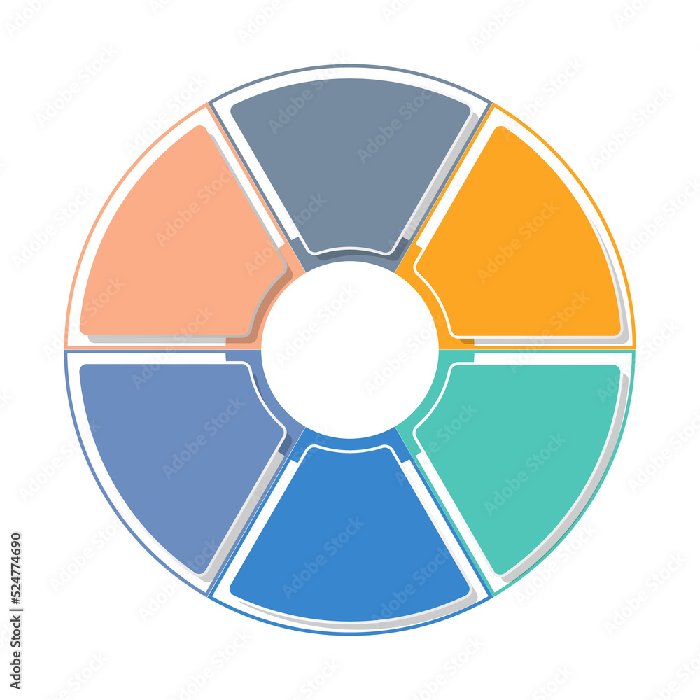 Basic circle infographic template with 6 steps, process or options, process chart, Used for process diagram, presentations, workflow layout, flow chart, infograph. Vector eps10 illustration. Basic circle infographic template with 6 steps, process or options, process chart, Used for process diagram, presentations, workflow layout, flow chart, infograph. Vector eps10 illustration.