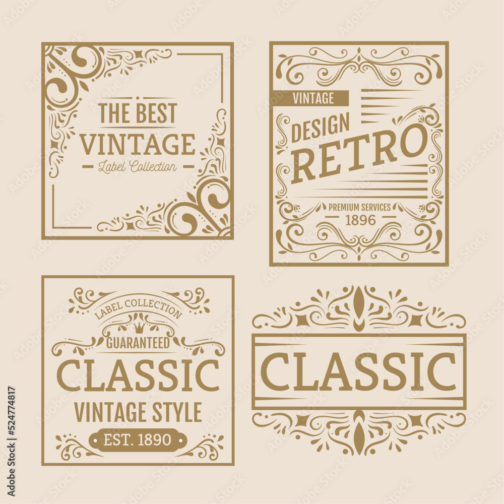 four golden vintage labels