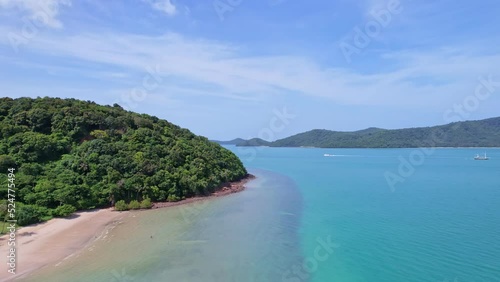 Wallpaper Mural Aerial shot of open ocean Blue sky and horizon. Drone flying follow speed boats in the andaman sea Phuket Thailand Torontodigital.ca