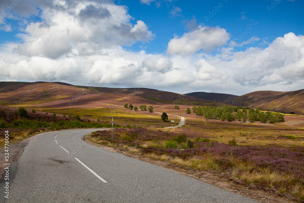 A road full of curves at Spittal of Glenshee in the Scottish Highlands