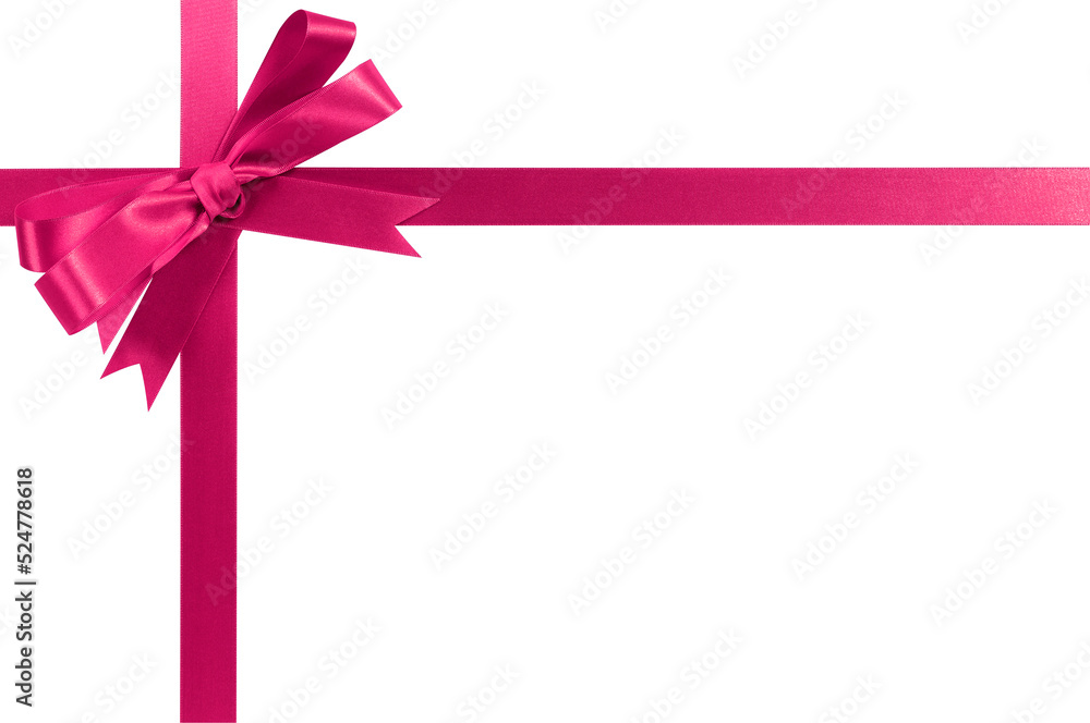 Pink Gift Ribbon Bow Isolated Horizontal Isolated White Background