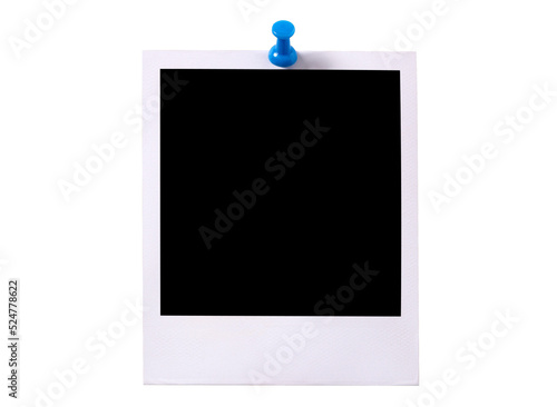 Polaroid style photo frame with pushpin photo