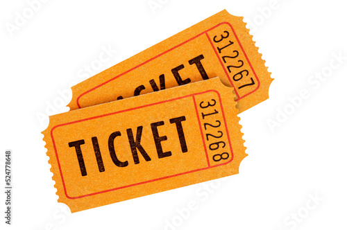 Pair of old orange tickets isolated transparent background photo PNG file