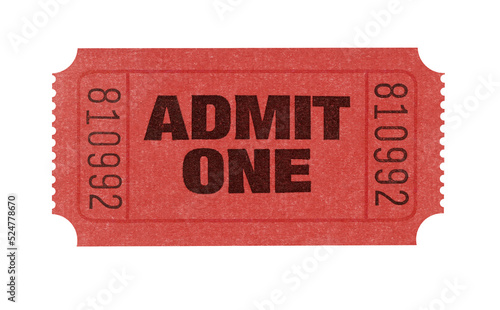 Red admit one movie ticket isolated transparent background photo PNG file photo