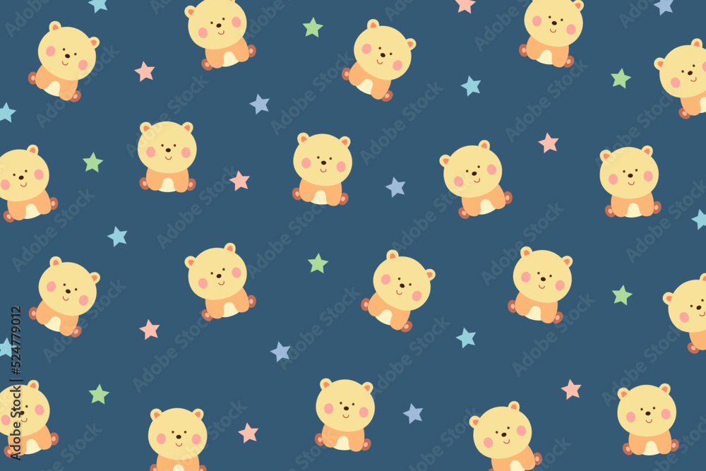 Cute bear pattern with star isolate on blue background. Creative for print, screen, wallpaper, textile or cover.Vector.Illuatration. Cute bear pattern with star isolate on blue background. Creative for print, screen, wallpaper, textile or cover.Vector.Illuatration.