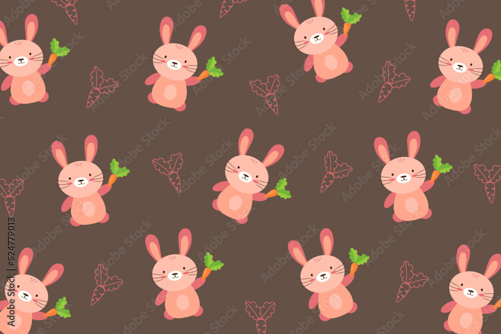 Cute rabbit pattern with carrot icon isolate on brown background. Creative for print, screen, wallpaper, textile or cover.Vector.Illuatration. Cute rabbit pattern with carrot icon isolate on brown background. Creative for print, screen, wallpaper, textile or cover.Vector.Illuatration.