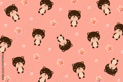 Cute bear pattern with star isolate on pink background. Creative for print, screen, wallpaper, textile or cover.Vector.Illuatration.