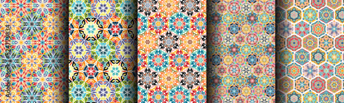 ethnic mandala fabric texture vector, ethnic 5 set collection