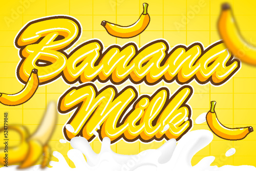 banana milk typography lettering 3d editable text effect font style template background