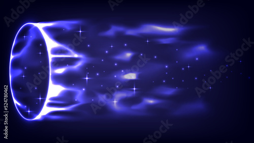 Circle teleport podium. Portal science futuristic stage. Sci-fi digital hi-tech in HUD projector. Magic gate in game fantasy. GUI and UI virtual reality 3D iron. Portal to another universe. Warp ring