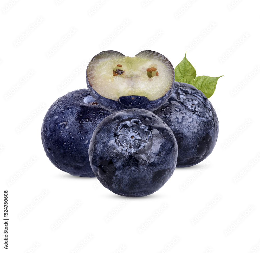 Obraz premium Fresh blueberry with drops isolated on transparent background (.PNG)