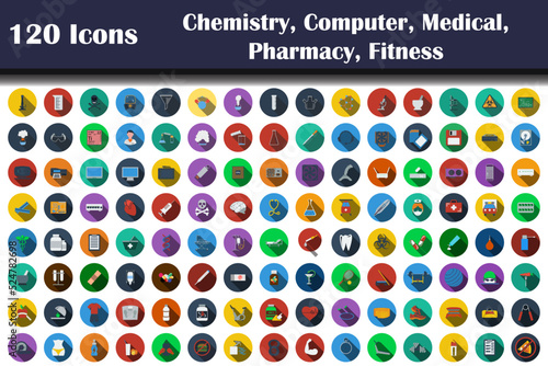 120 Icons Of Chemistry, Computer, Medical, Pharmacy, Fitness