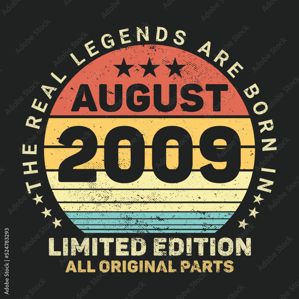 The Real Legends Are Born In August 2009, Birthday gifts for women or men, Vintage birthday shirts for wives or husbands, anniversary T-shirts for sisters or brother