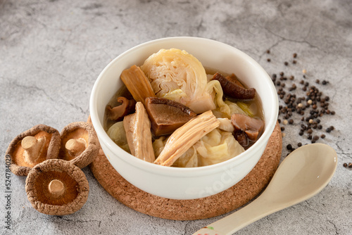Braised Cabbage with shiitake mushroom and peppers, Chinese vegetarian food festival