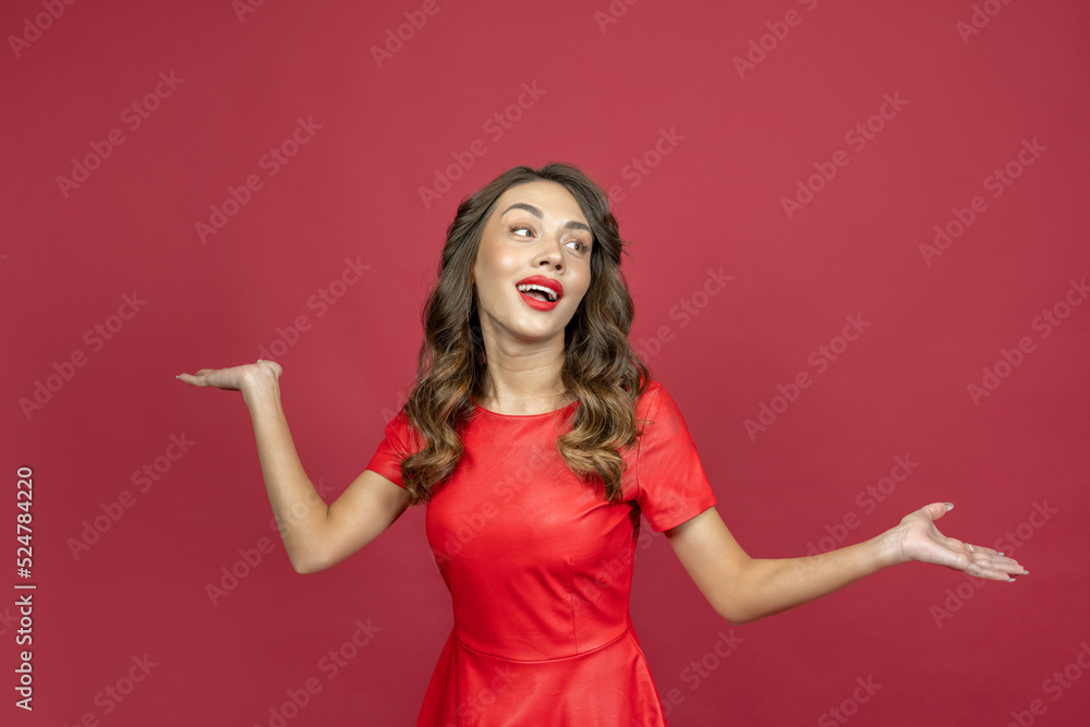 Woman on a red background Woman on a red background