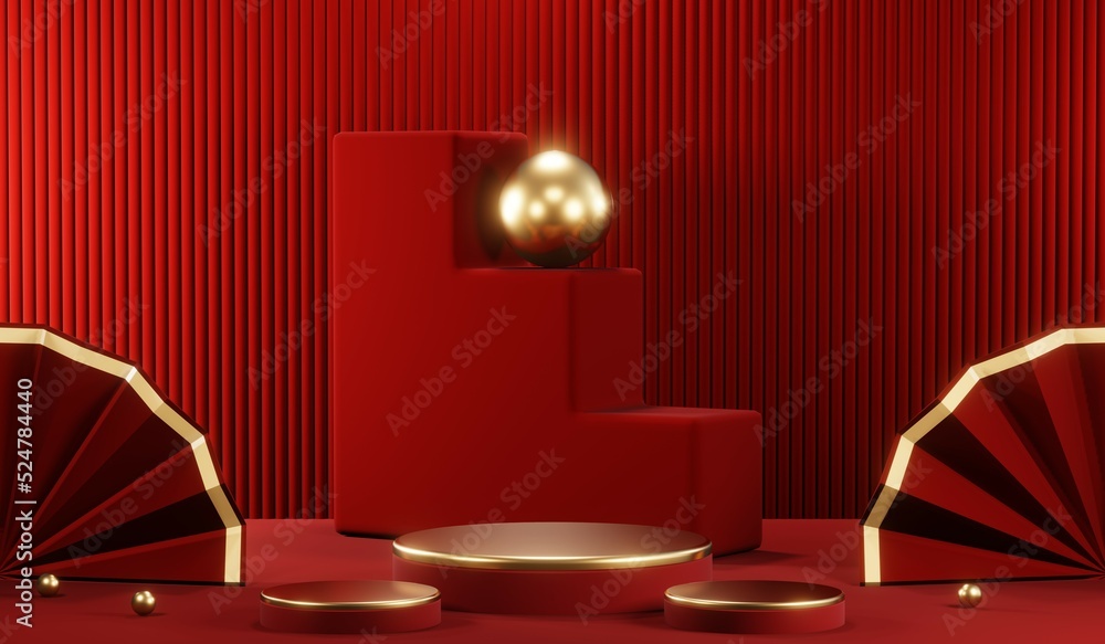 3D rendering of blank product background for cream cosmetics Modern red podium background 3D rendering of blank product background for cream cosmetics Modern red podium background