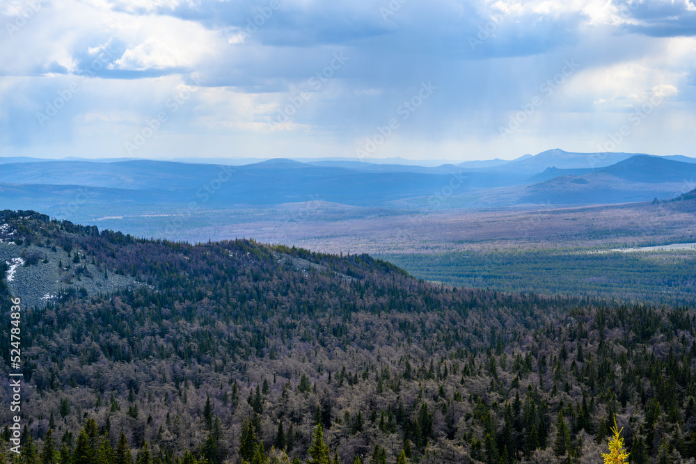 South Ural Mountains with a unique landscape, vegetation and diversity of nature in spring. South Ural Mountains with a unique landscape, vegetation and diversity of nature in spring.