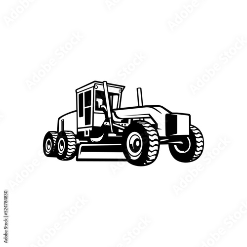 Silhouette of motor grader, monochrome illustration vector