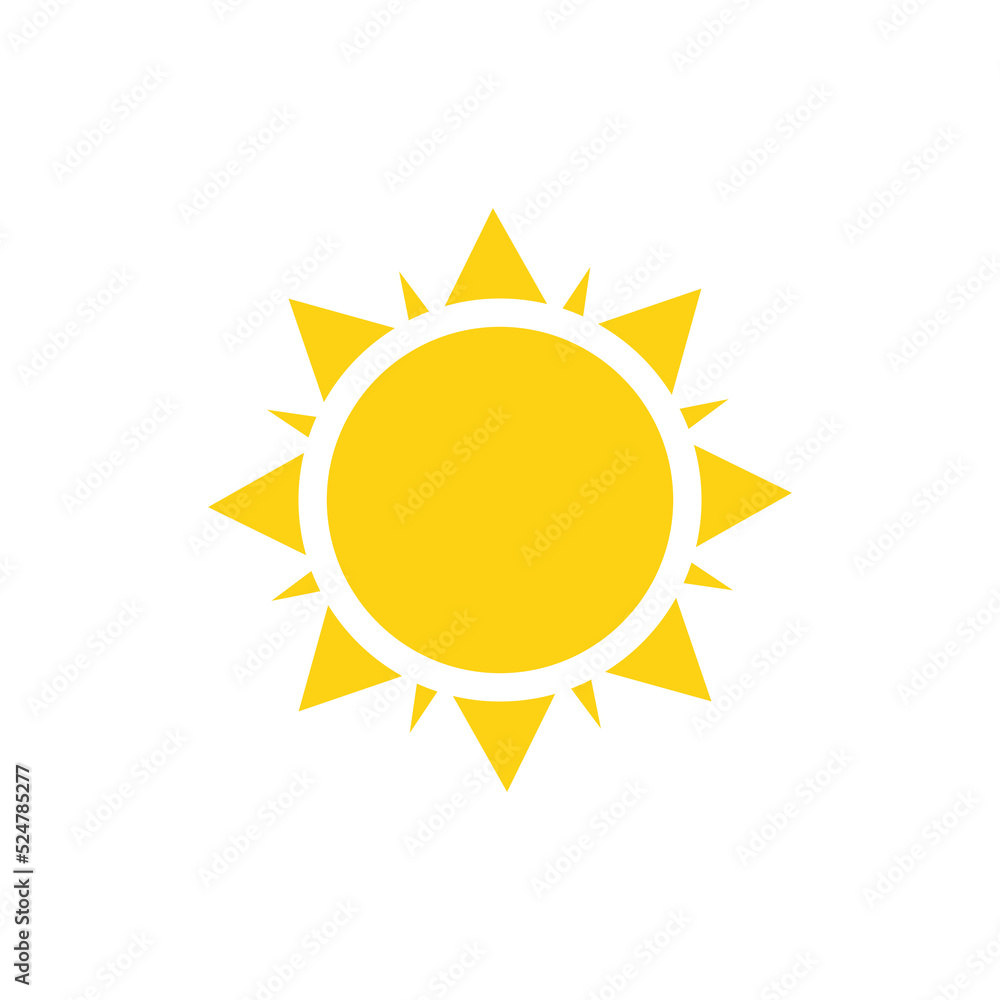 Vector cartoon yellow sun Shining light rays to heat the summer. Isolated on white background. Vector cartoon yellow sun Shining light rays to heat the summer. Isolated on white background.