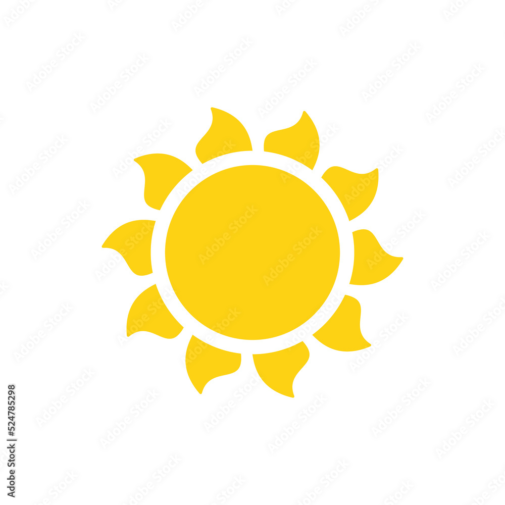 Vector cartoon yellow sun Shining light rays to heat the summer. Isolated on white background. Vector cartoon yellow sun Shining light rays to heat the summer. Isolated on white background.
