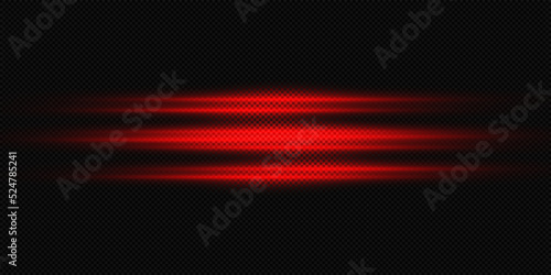 Red glowing beam of light, neon line on a transparent background. Vector illustration