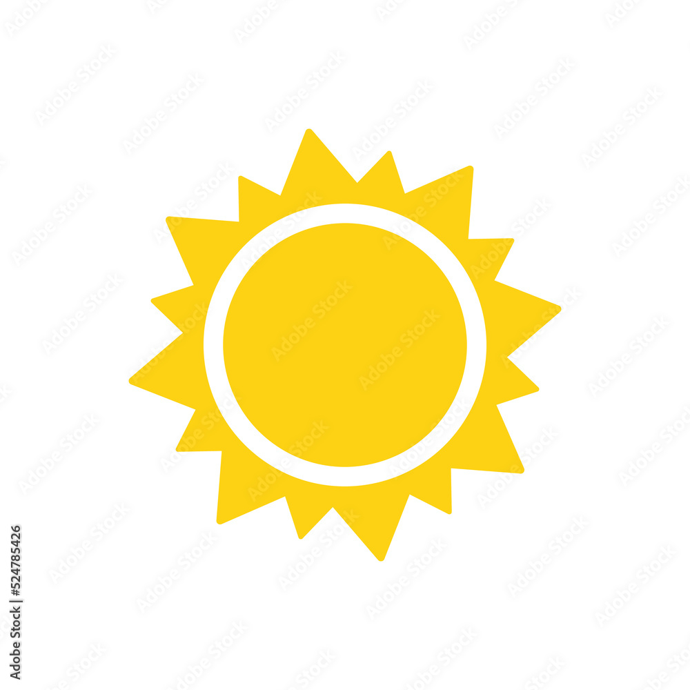 Vector cartoon yellow sun Shining light rays to heat the summer. Isolated on white background. Vector cartoon yellow sun Shining light rays to heat the summer. Isolated on white background.