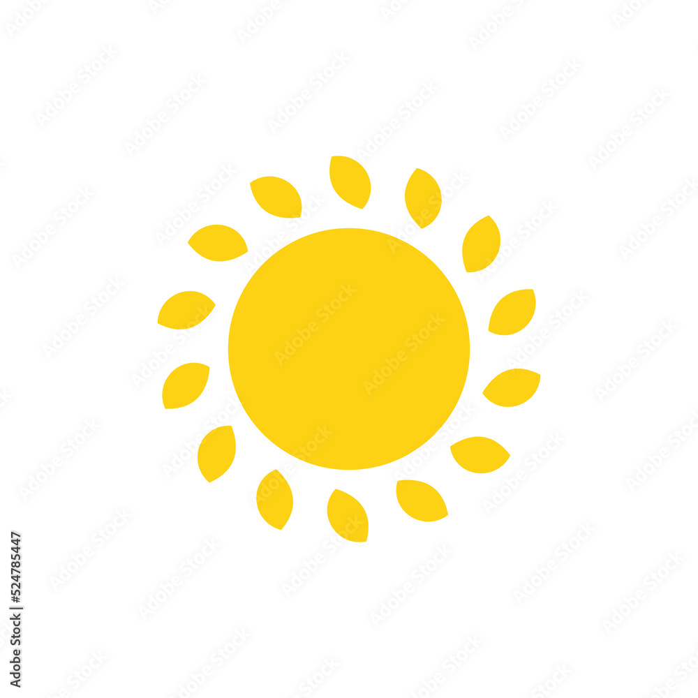Vector cartoon yellow sun Shining light rays to heat the summer. Isolated on white background. Vector cartoon yellow sun Shining light rays to heat the summer. Isolated on white background.