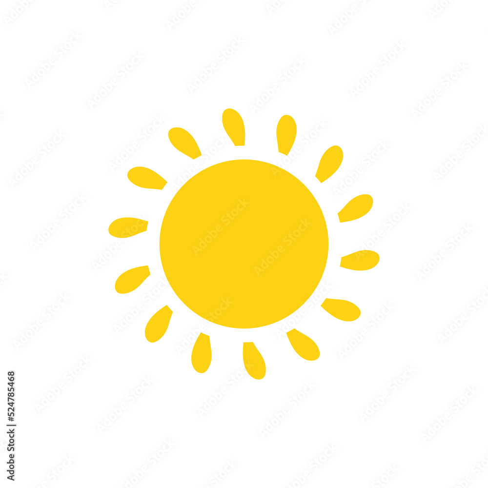 Vector cartoon yellow sun Shining light rays to heat the summer. Isolated on white background. Vector cartoon yellow sun Shining light rays to heat the summer. Isolated on white background.