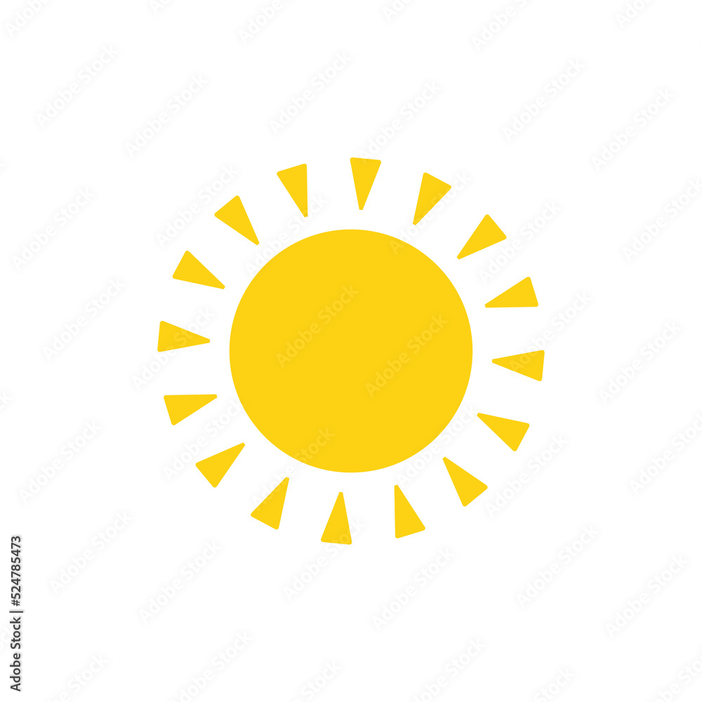 Vector cartoon yellow sun Shining light rays to heat the summer. Isolated on white background. Vector cartoon yellow sun Shining light rays to heat the summer. Isolated on white background.
