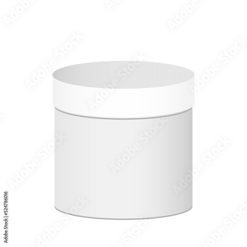 Plastic round container box package design illustration template. Round Gift Box White On White Background Isolated. Ready For Your Design. Product Packing Vector illustration