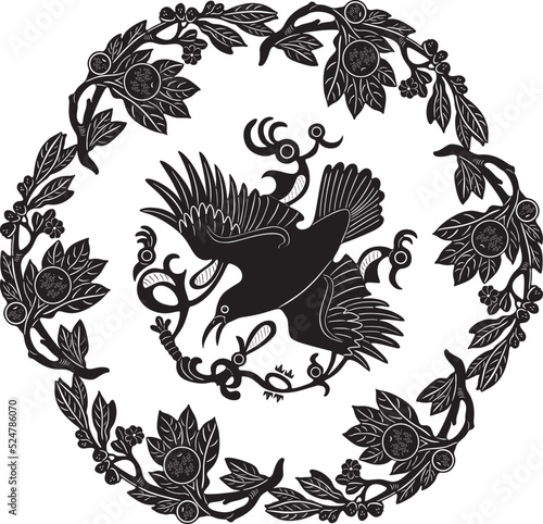 crow bird with floral frame