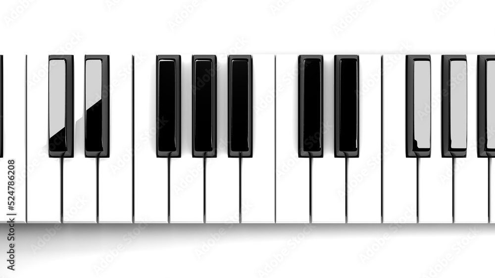 Piano keyboard on white background.
3D illustration.
Piano keyboard on white background.
3D illustration.
