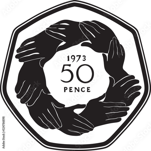 Fotografi england coin 50 pence year 1973 handmade vector design
