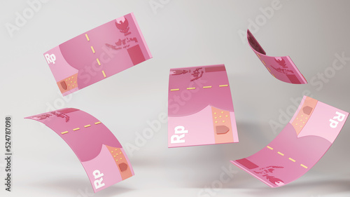 floating Indonesia rupiah Currency isolated on white background. 3D render 