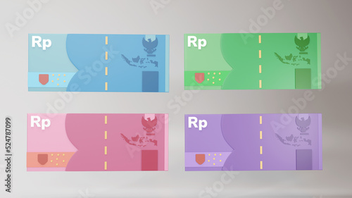 Indonesian rupiah money pack front view, using 3d modeling style