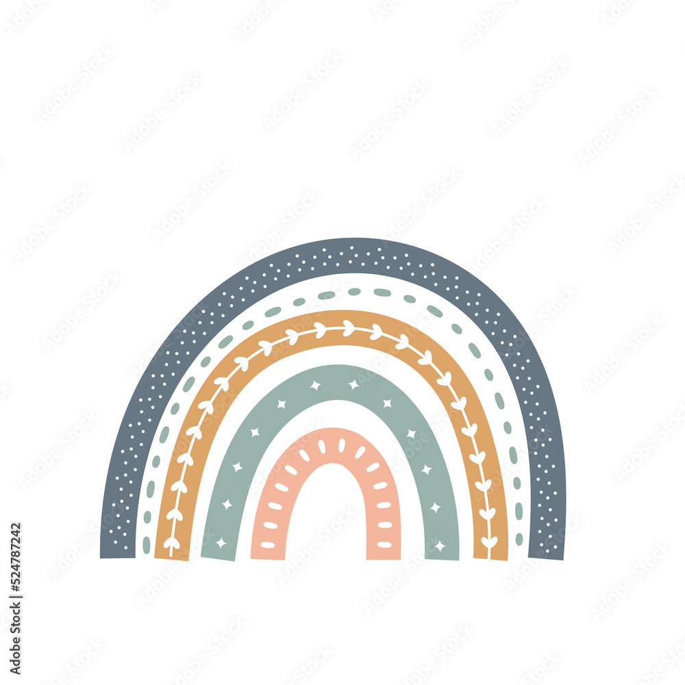Fototapeta premium scandinavian rainbow cute greeting card elements isolated on a white background