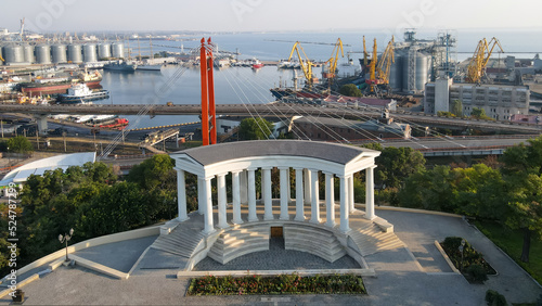 View from a height of the colonnade and the seaport in the city of Odessa