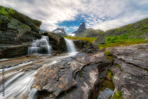 A small mountain waterfall, Litlefjellet village, Central Norway 