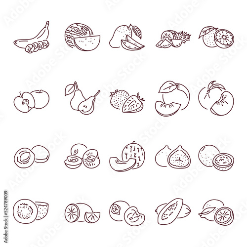 Fruits color line icons set. Pictograms for web page
