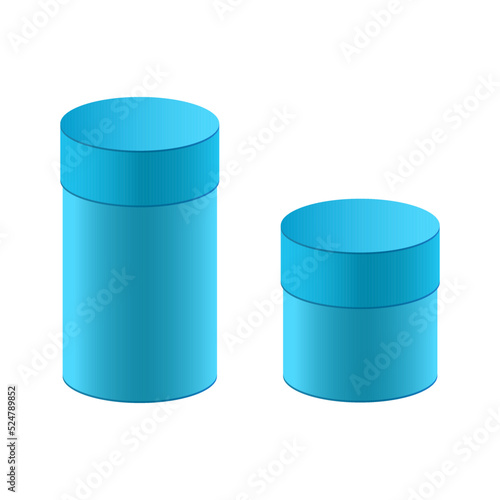 blue opened Plastic round container box package design illustration template. Round Gift White On White Background Isolated. Blue round gift box. Vector illustration isolated on white background.
