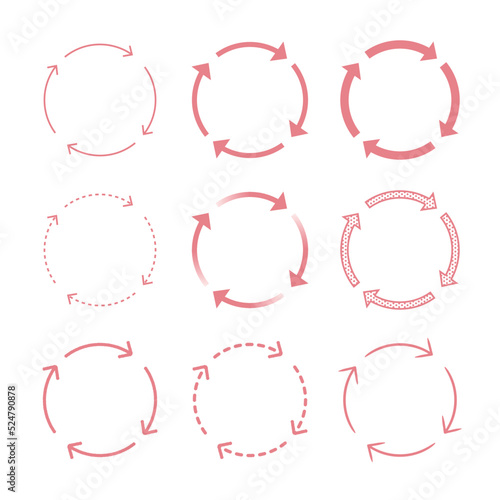 巴型の矢印のセット 回転、段階、プロセス、循環、繰り返し、サイクル