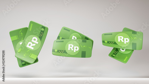 Money rupiah or Indonesian Currency isolated on green background. 3D render illustration