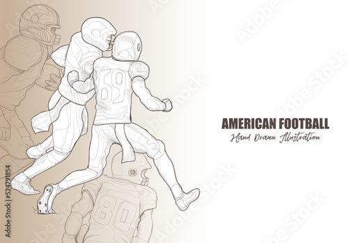 hand drawing American football player on vintage background design.