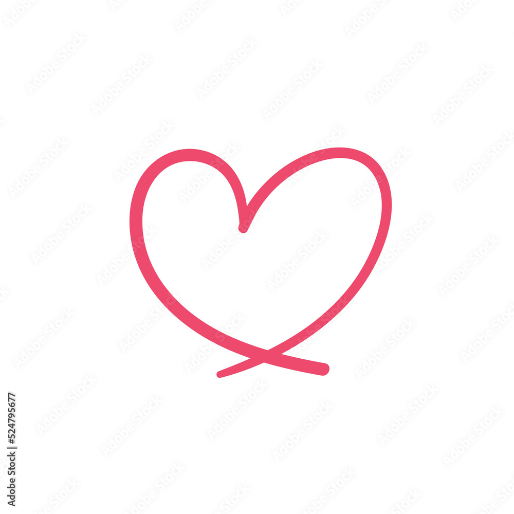 Hand drawn heart line. red heart love on valentines day