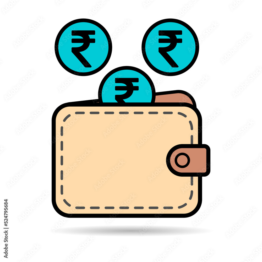 Wallet rupee icon shadow, finance flat symbol, economy deposit cash vector illustration sign Wallet rupee icon shadow, finance flat symbol, economy deposit cash vector illustration sign